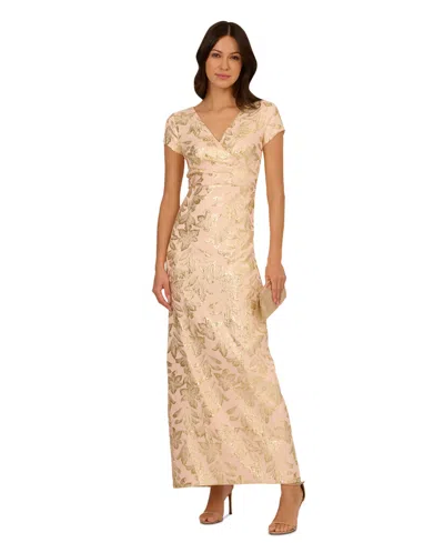 Adrianna Papell Women's Matelasse Long Sheath Dress In Champagne,gold