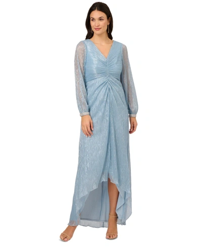 Adrianna Papell Women's Metallic Crinkle High-low Gown In Belize Blue