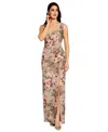 Adrianna Papell Metallic Floral-print Gown In Slate,blush Floral