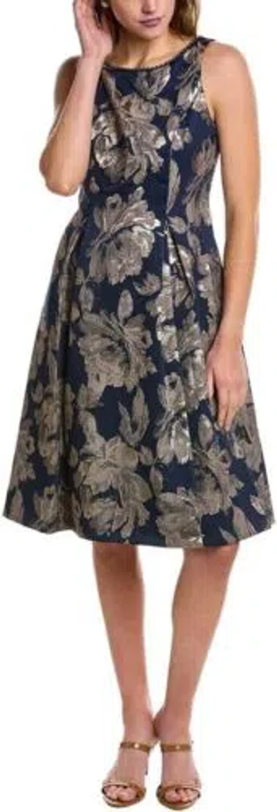 Pre-owned Adrianna Papell Women's Metallic Jacquard Dress In Navy Multi