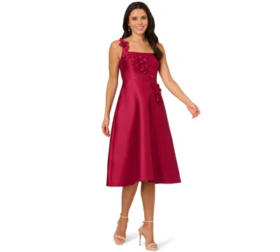 Adrianna Papell Women's Mikado 3d Flower Midi Dress In Red
