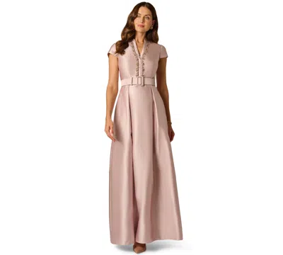 Adrianna Papell Women's Mikado Belt V-neck Short-sleeve Gown In Pink
