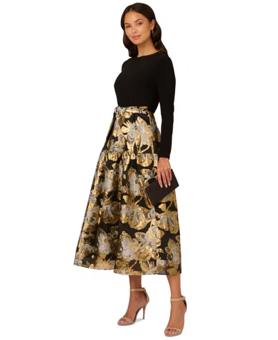 Adrianna Papell Womens Mixed Media Polyester Cocktail And Party Dress In Black,gold