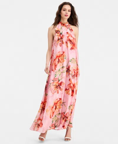 Adrianna Papell Women's Mock-neck Maxi Dress In Pink