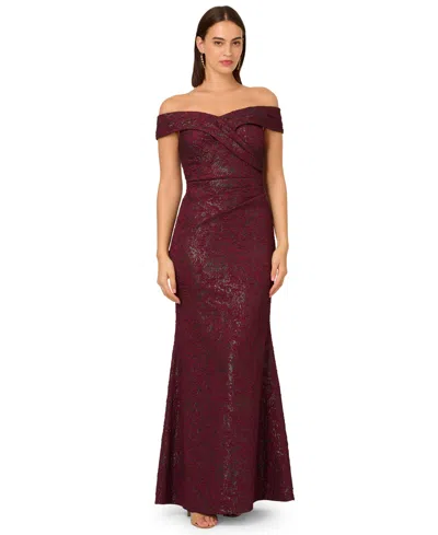 Adrianna Papell Women's Off-shoulder Dress In Burgundy
