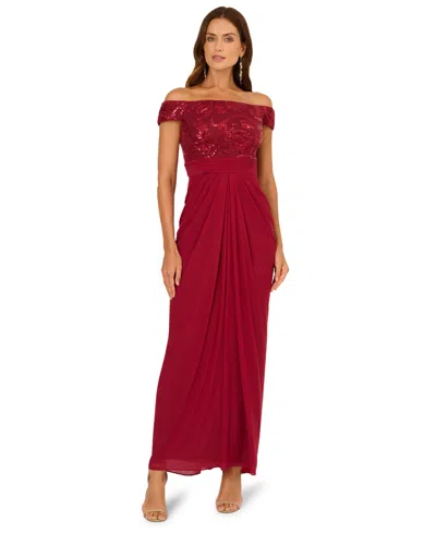 Adrianna Papell Women's Off-shoulder Sequin And Stretch Dress In Red