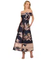 Adrianna Papell Womens Off-the-shoulder Floral Fit & Flare Dress In Navy,blush