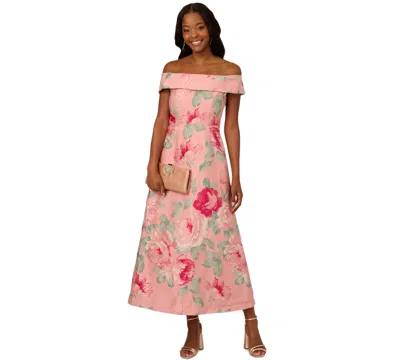 Adrianna Papell Floral Jacquard Off The Shoulder A-line Dress In Pink Multi