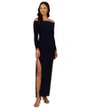 Adrianna Papell Off The Shoulder Long Sleeve Jersey Gown In Midnight