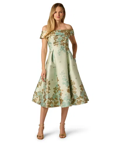 Adrianna Papell Off The Shoulder Midi Dress In Neutral