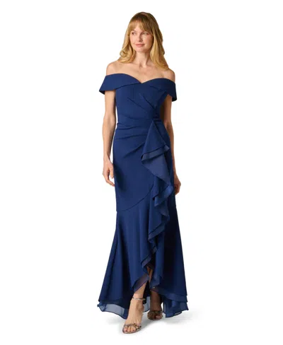 Adrianna Papell Women's Off-the-shoulder Midi Gown In Blue