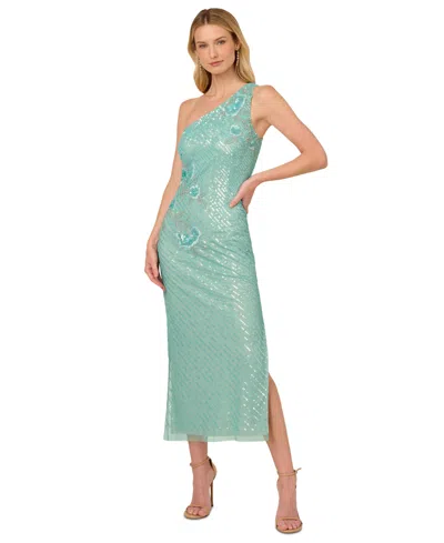 ADRIANNA PAPELL WOMEN'S ONE-SHOULDER BEADED SEQUIN DRESS