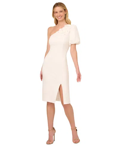 Adrianna Papell Women's One-shoulder Scuba Sheath Dress In Ivory