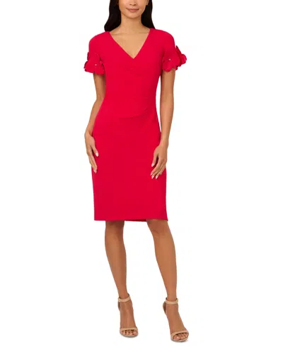 Adrianna Papell Women's Petal-sleeve Faux-wrap Crepe Sheath Dress In Icy Sage