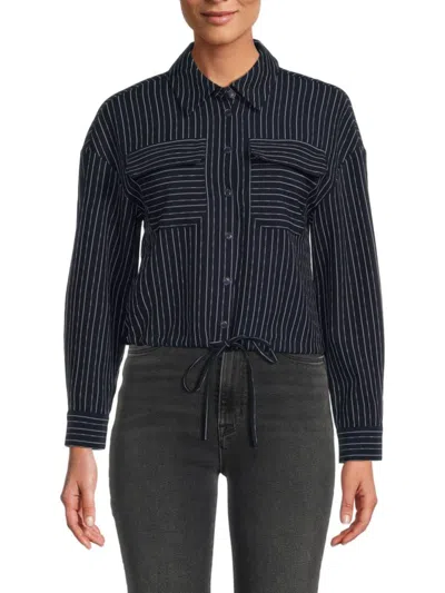 Adrianna Papell Women's Pinstripe Shirt In Navy Multi