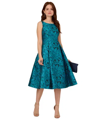 Adrianna Papell Women's Pleated Jacquard Midi Dress In Blue Multi
