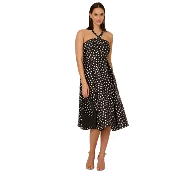 Adrianna Papell Women's Polka-dot Fit & Flare Dress In Black,ivoru