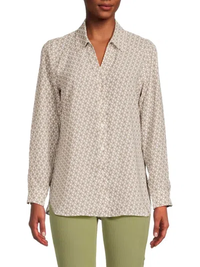 Adrianna Papell Women's Print Long Sleeve Shirt In Ivory