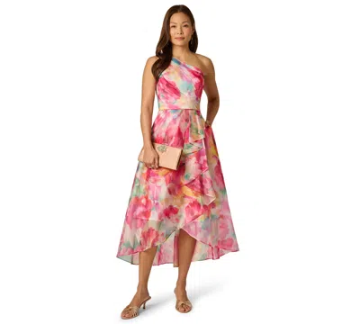 Adrianna Papell Women's Printed One Shoulder High Low Midi Dress In Multi