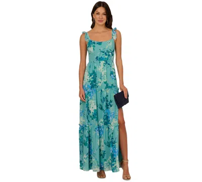 Adrianna Papell Women's Printed Ruffle-tiered Chiffon Gown In Slate Multi