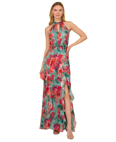 Adrianna Papell Women's Printed Ruffled Mermaid Gown In Turquoise Multi