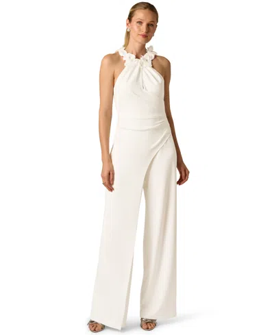 Adrianna Papell Women's Rosette Halter Neck Jumpsuit In White