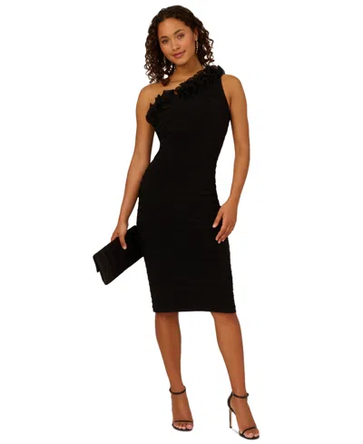 Adrianna Papell Women's Ruffle Asymmetric Midi Dress In Black