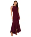 Adrianna Papell Ruffle Crepe Mermaid Gown In Cabernet