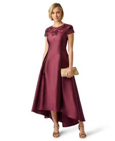 Adrianna Papell Women's Sequin Combo Mikado High-low Ball Gown In Burgundy