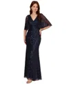 ADRIANNA PAPELL WOMEN'S SEQUIN MESH CAPELET-SLEEVE GOWN