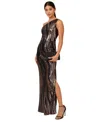 Adrianna Papell Sequin One-shoulder Gown In Champagne Gold