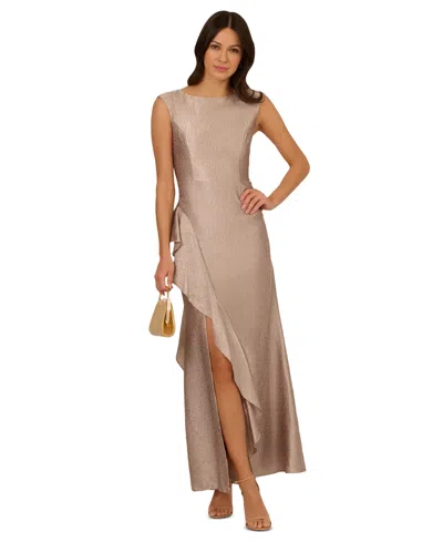 Adrianna Papell Shimmer Jacquard Cascade Ruffle Gown In Champagne