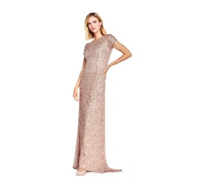 Pre-owned Adrianna Papell Women's Short-sleeve All Over Sequin Gown, Rosegold, 10 In Pink