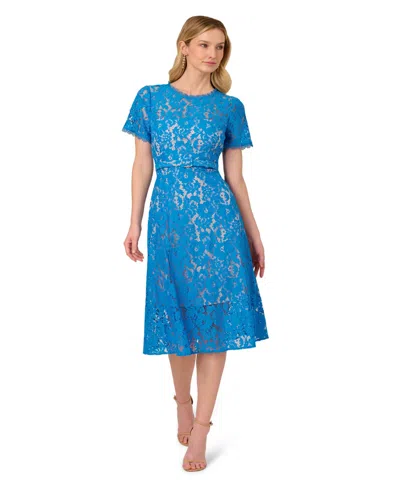 ADRIANNA PAPELL WOMEN'S SHORT-SLEEVE KNIT LACE DRESS