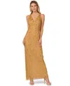 Adrianna Papell Beaded Sleeveless Column Gown In Gold