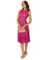 Adrianna Papell Belted Sleeveless Lace Midi Dress In Pink
