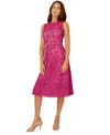 Adrianna Papell Belted Sleeveless Lace Midi Dress In Orchid