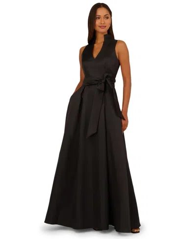 Adrianna Papell Mikado Tie Front Dress In Black