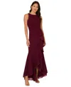 Adrianna Papell Ruffle Crepe Mermaid Gown In Cabernet
