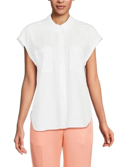 Adrianna Papell Women's Solid Pocket Shirt In White