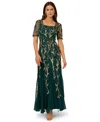 Adrianna Papell Women's Square-neck Beaded Mesh Gown In Green