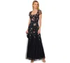 Adrianna Papell Women's Square-neck Beaded Sequin Gown In Midnight Multi