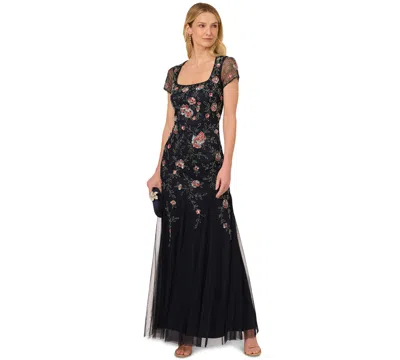 Adrianna Papell Women's Square-neck Beaded Sequin Gown In Midnight Multi