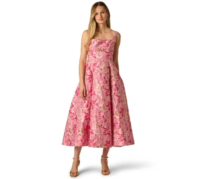 Adrianna Papell Women's Square Neck Border Gown In Pink