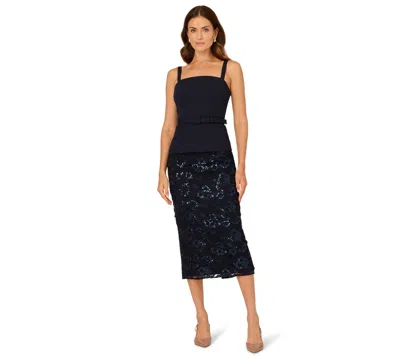 Adrianna Papell Women's Square Neck Sequined Combo Midi Dress In Blue