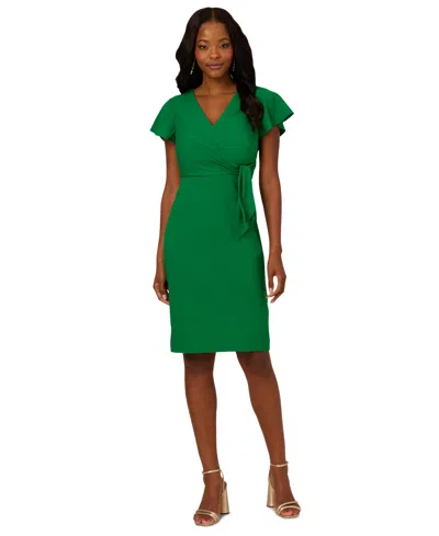 Adrianna Papell Women's Surplice-neck Flutter-sleeve Dress In Palm Leaf