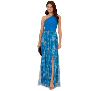 Adrianna Papell Women's Sweetpea Mixed-media Gown In Blue Multi