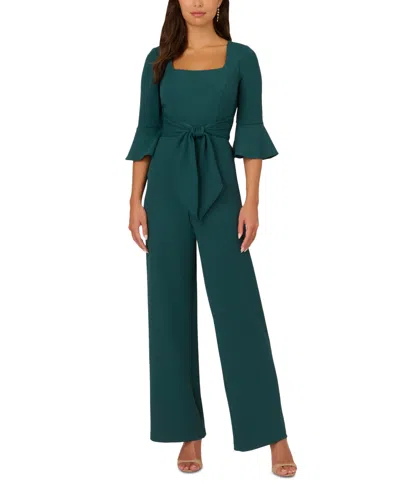 Adrianna Papell Women's Tie-front Bell-sleeve Jumpsuit In Hunter