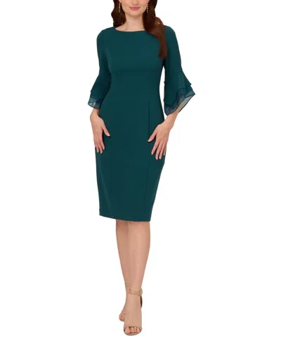 Adrianna Papell Women's Tiered-cuff 3/4-sleeve Sheath Dress In Rademerald