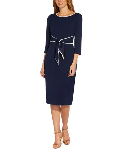 Adrianna Papell Women's Tipped Tie-front 3/4-sleeve Dress In Blue